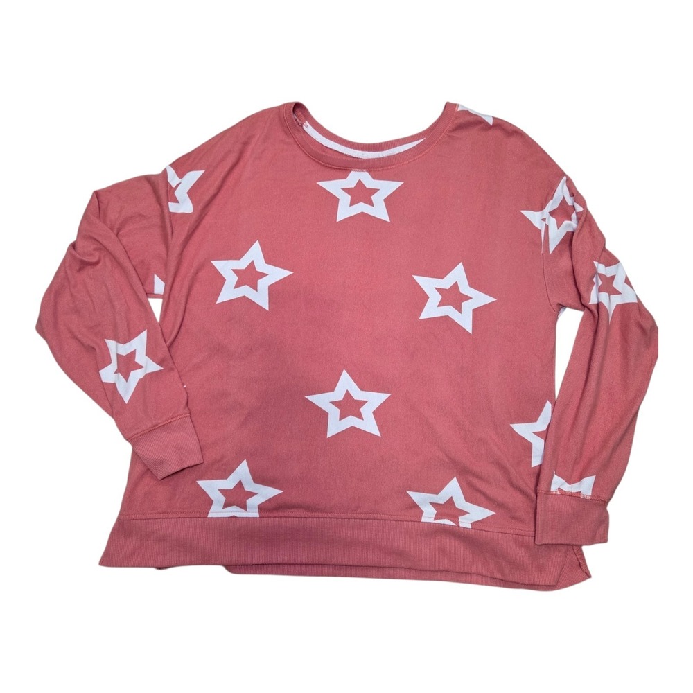 Kensie Women's XL Pink Star Print Sweatshirt Crewneck Long Sleeve Cozy Pullover